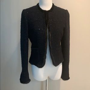 Les Copains Black Wool Knit Coco Jacket Mink Trim
40/4